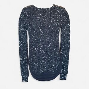 Navy‎ blue speckled long sleeve sweater #winterknits